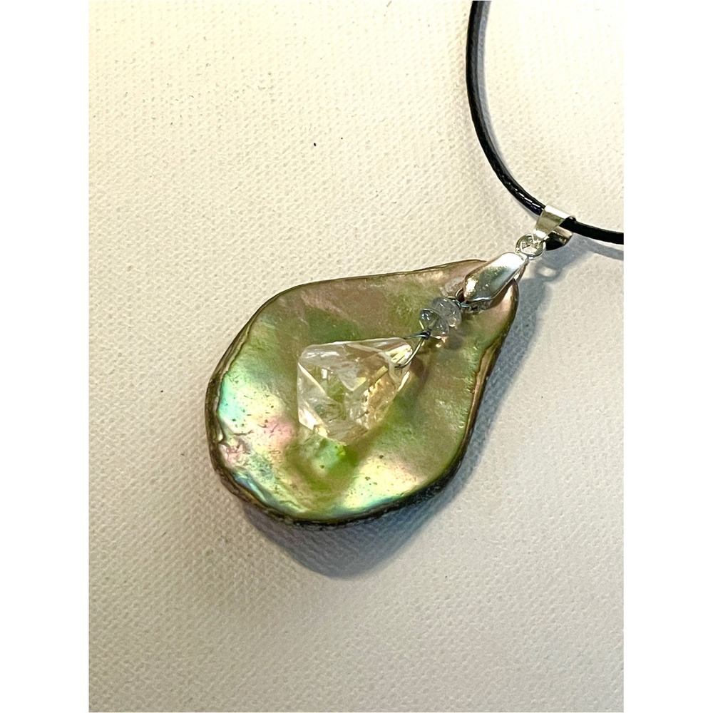 Abalone Shell Necklace Multicolor Faceted Citrine Crystal Gemstone Labadorite